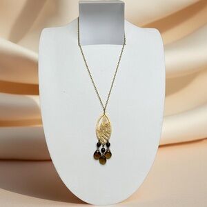 David Aubrey Tear Drop gold plated Amber stone Necklace.  One of a kind!